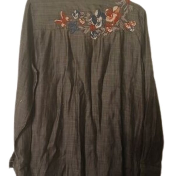 Velvet Heart Womens Gray Button Front Embroidery CountryCore Shirt Size Med NWOT - Picture 6 of 7